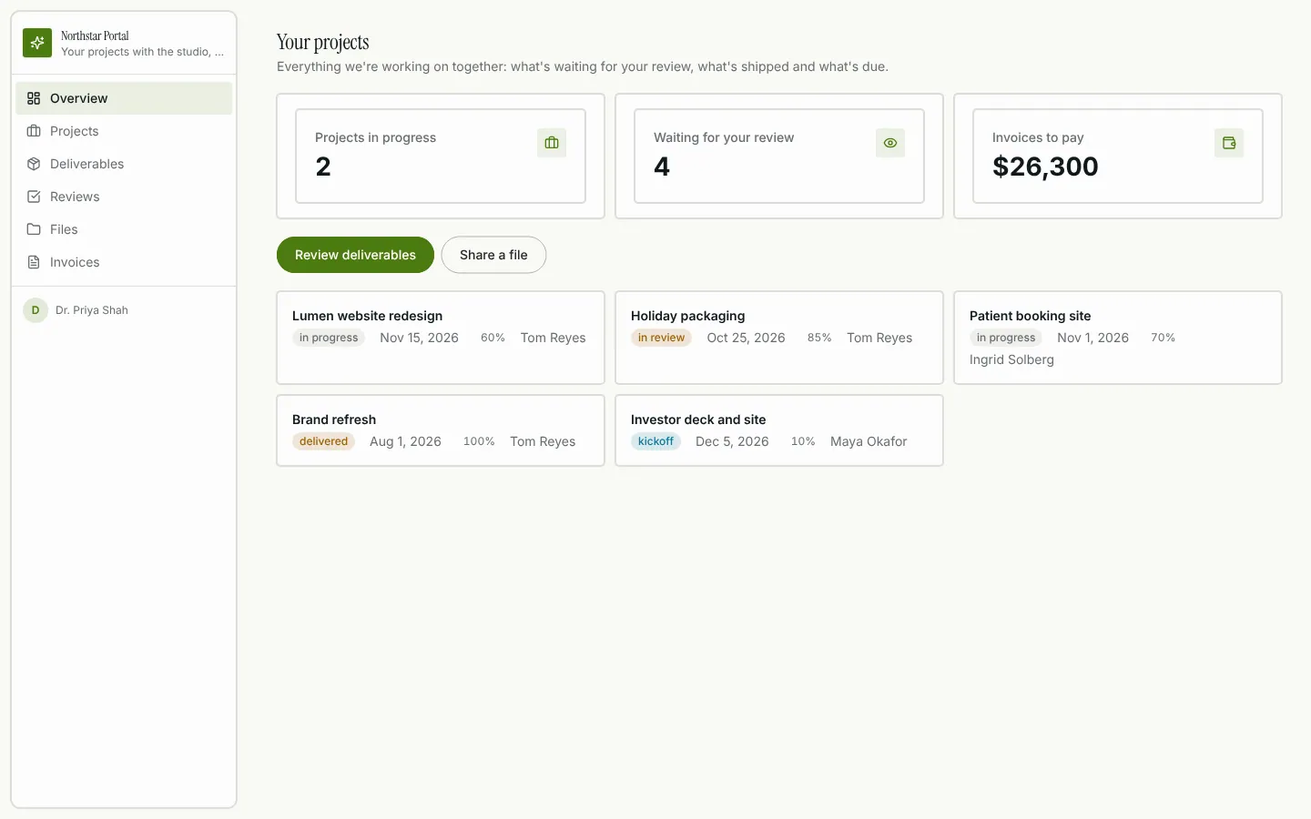 Client portal on desktop
