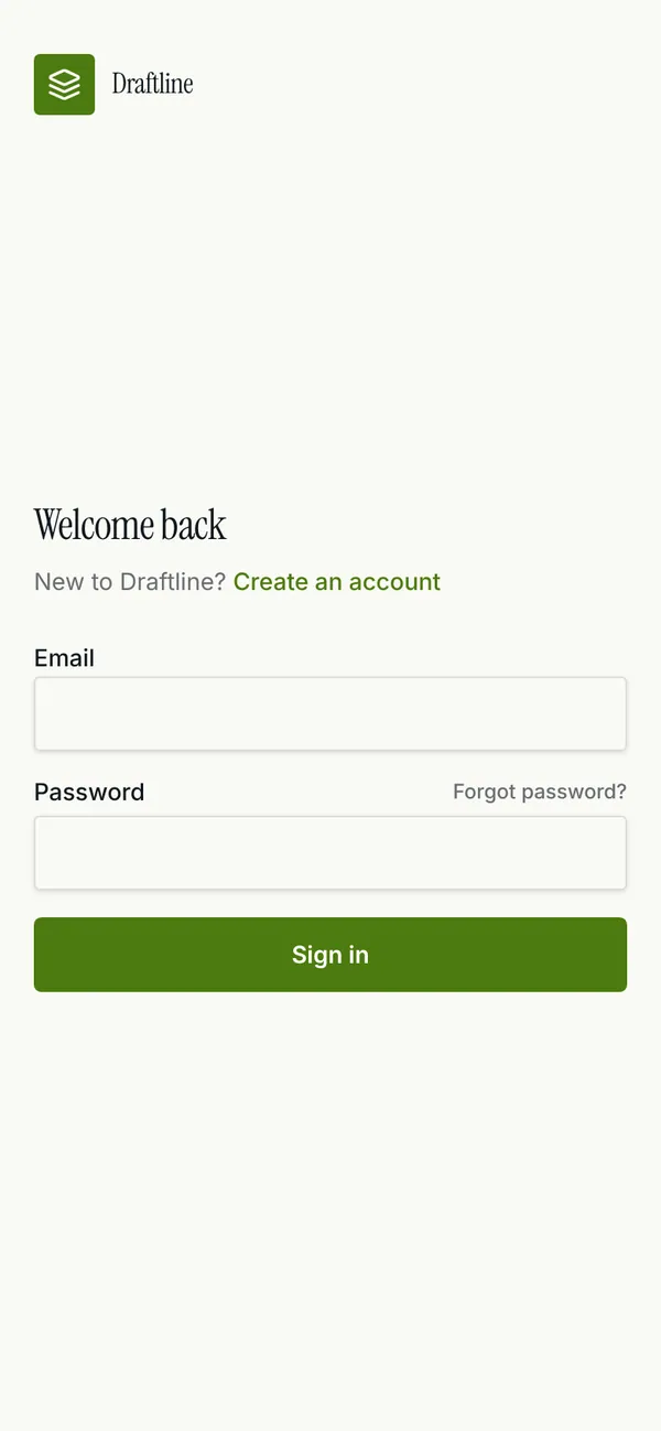 Draftline sign-in on a phone