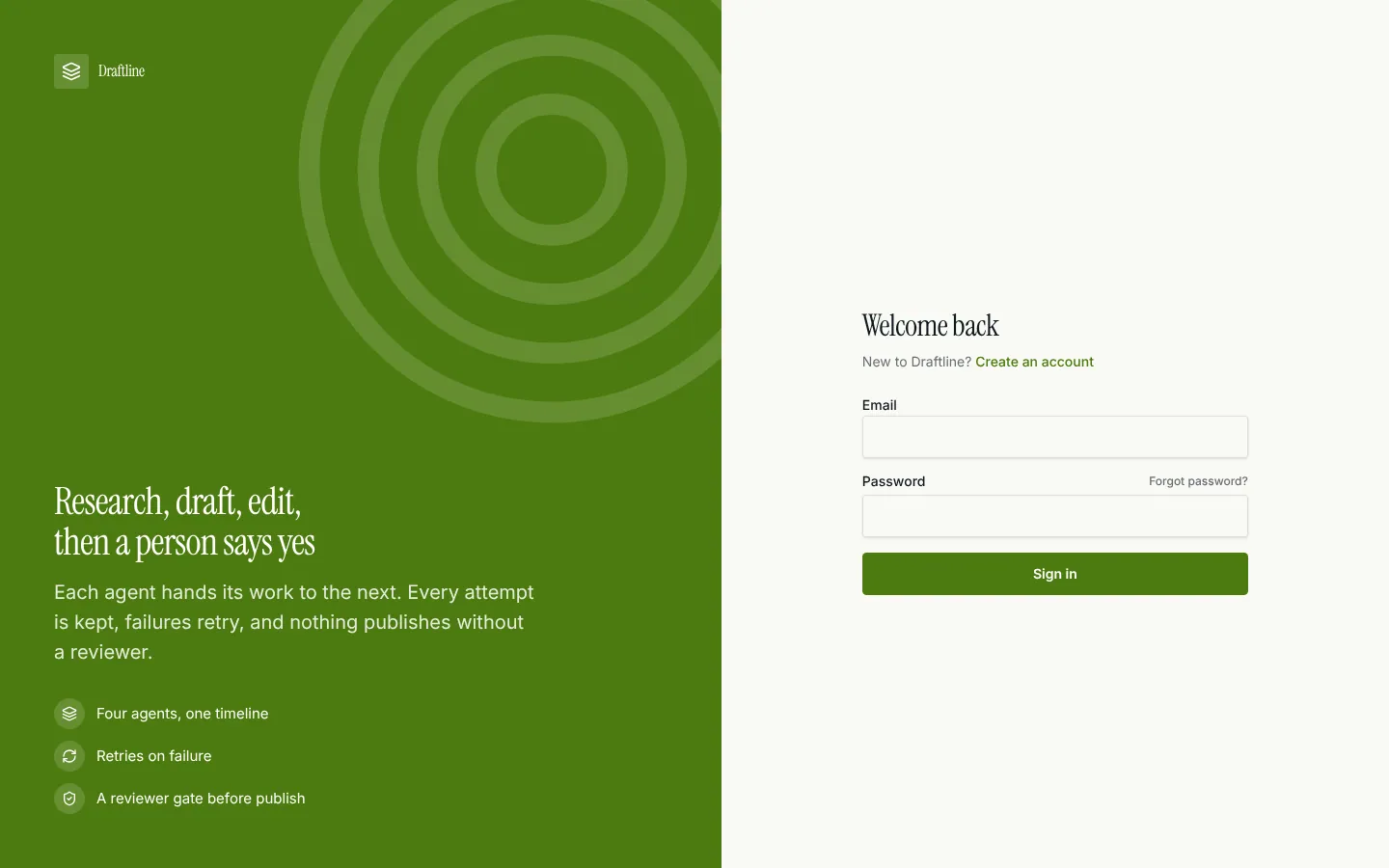 Draftline sign-in screen
