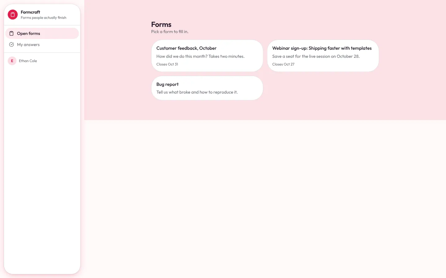 Form builder on desktop