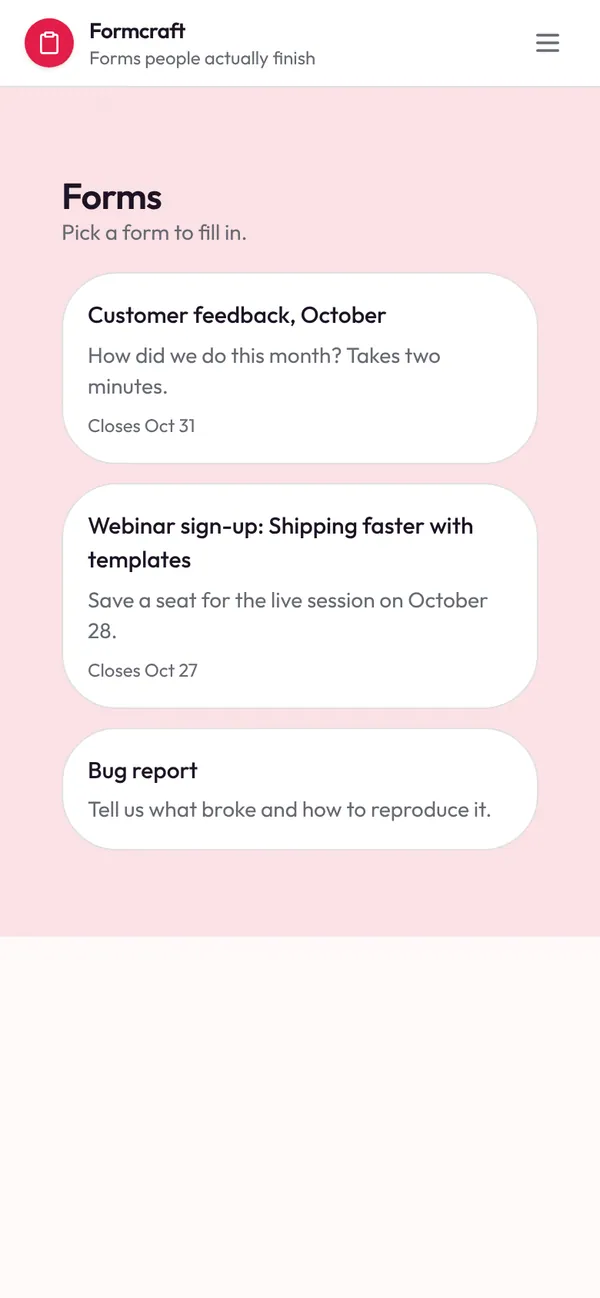 Form builder on a phone
