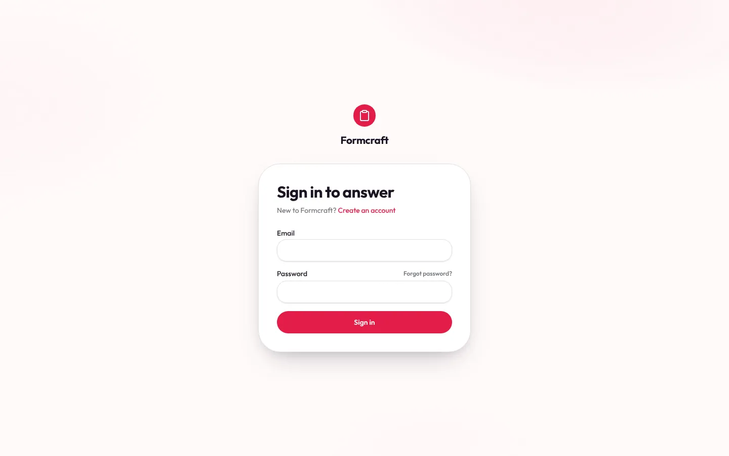 Form builder sign-in screen