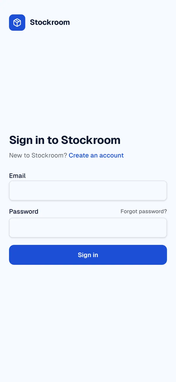 Inventory and stock control sign-in on a phone