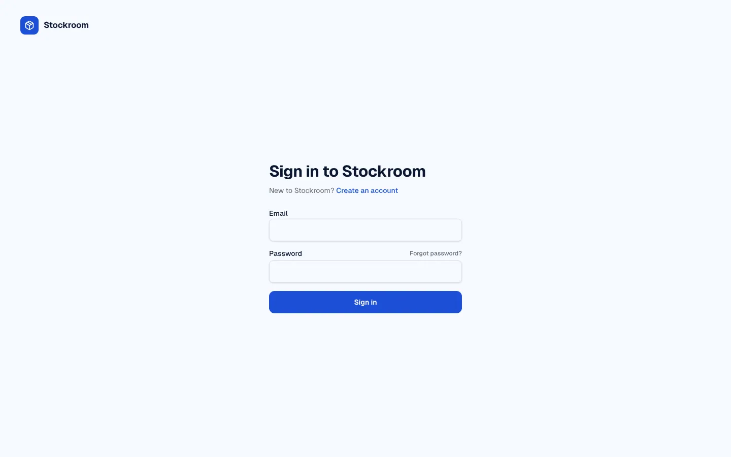 Inventory and stock control sign-in screen