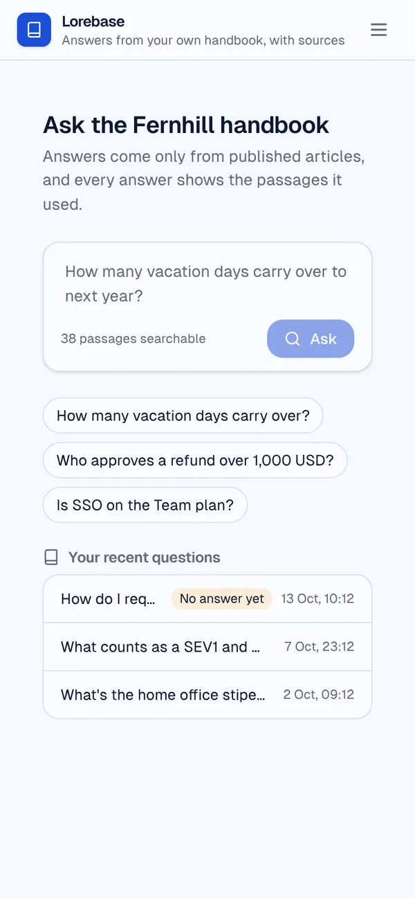 Lorebase on a phone