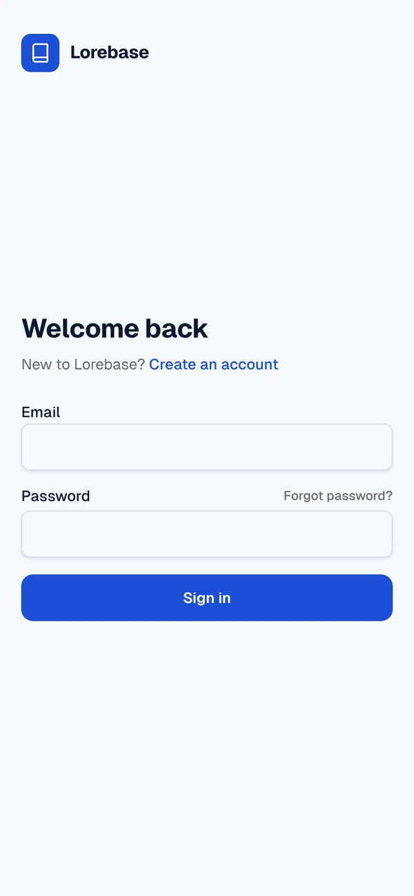 Lorebase sign-in on a phone