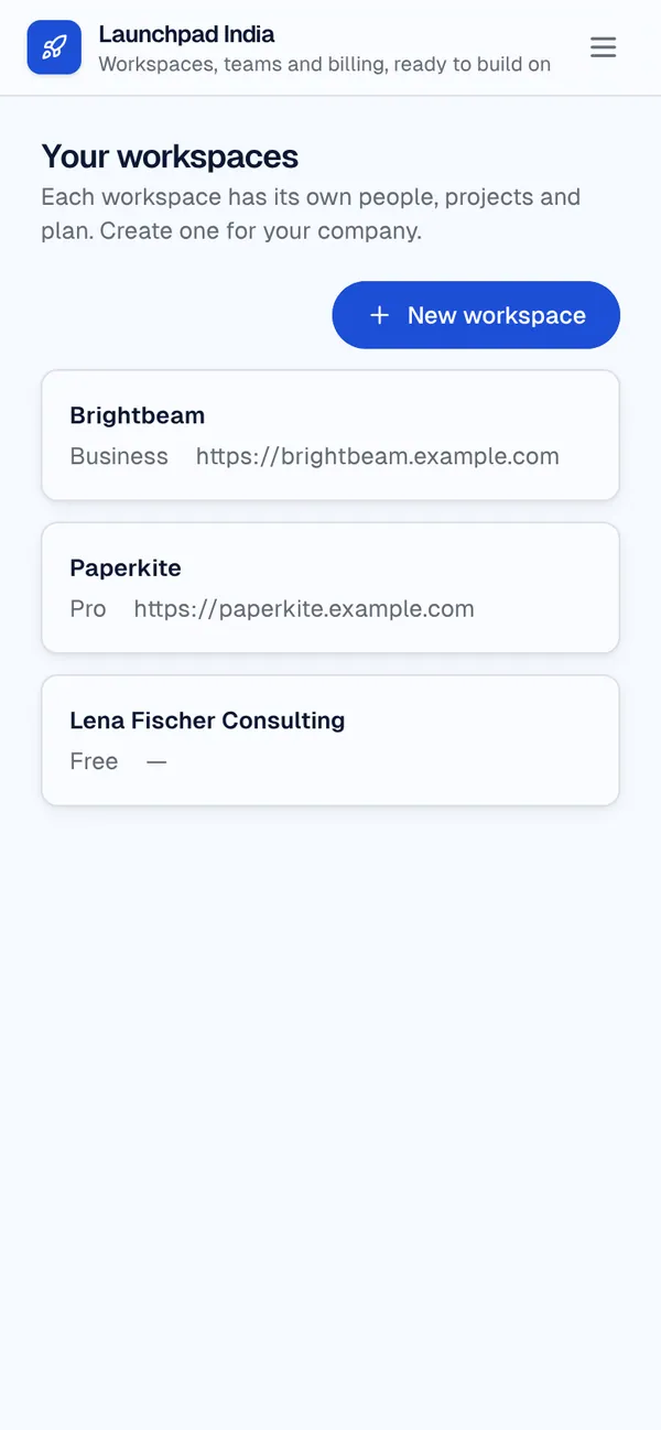 SaaS starter (Razorpay) on a phone