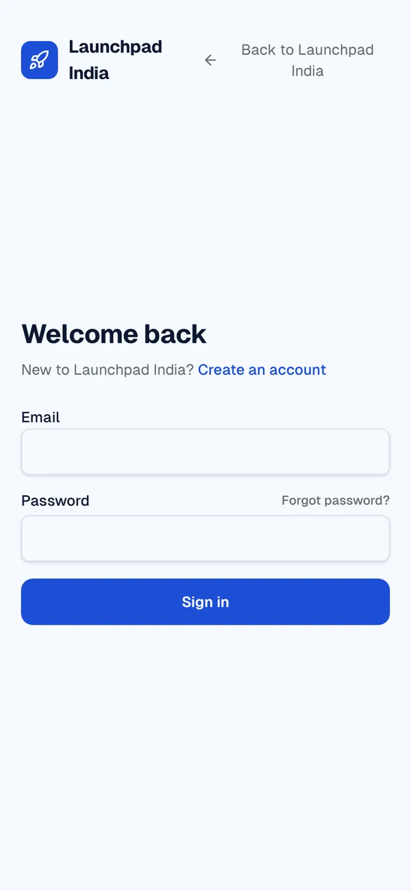 SaaS starter (Razorpay) sign-in on a phone