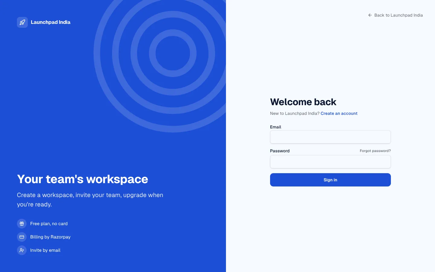 SaaS starter (Razorpay) sign-in screen