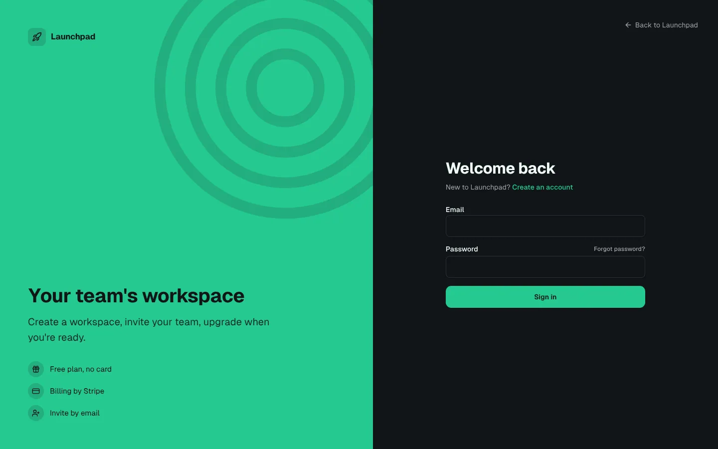 SaaS starter (Stripe) sign-in screen