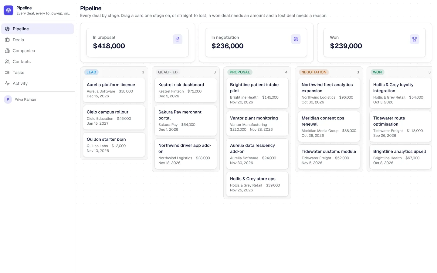 Sales CRM on desktop
