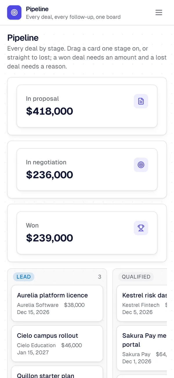 Sales CRM on a phone