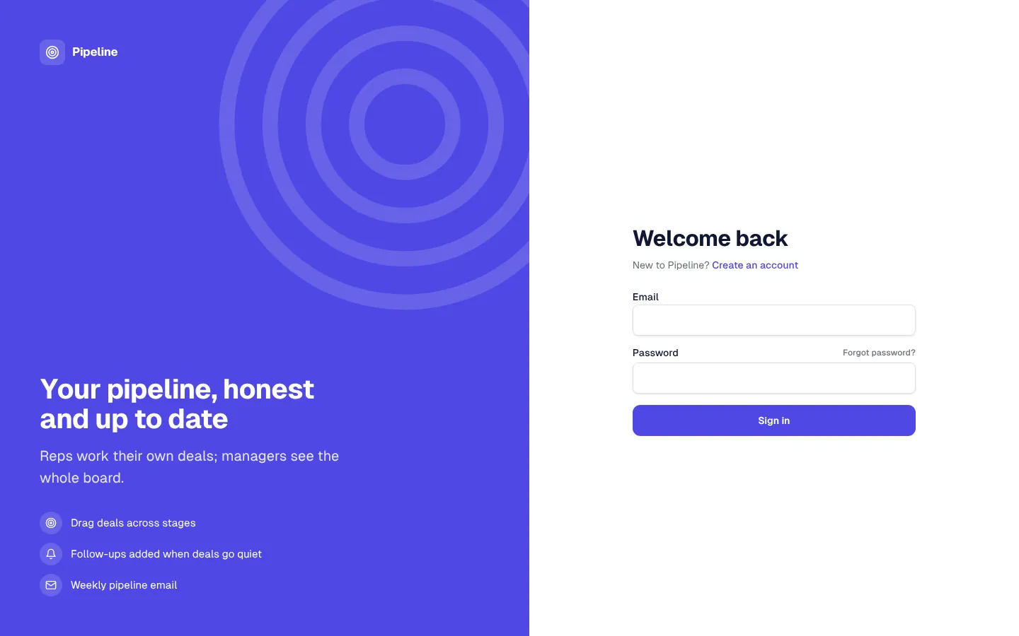 Sales CRM sign-in screen
