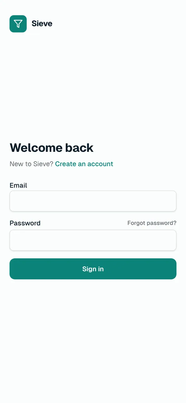 Sieve sign-in on a phone