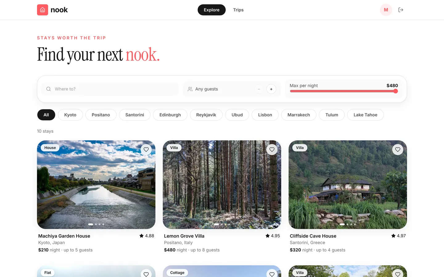 Nook, vacation rentals, booked without clashes, on desktop
