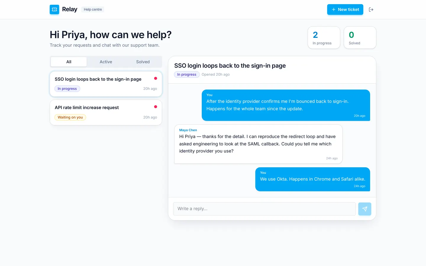 Relay, a help desk that answers on time, on desktop