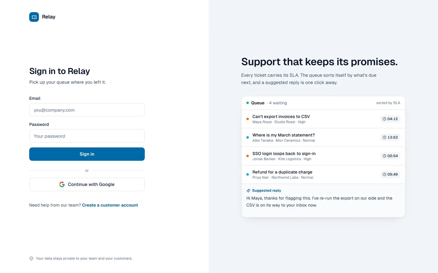 Relay sign-in screen