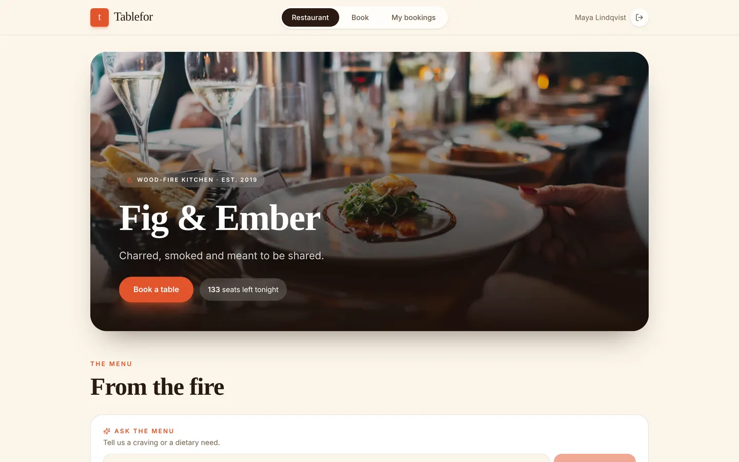 Tablefor on desktop
