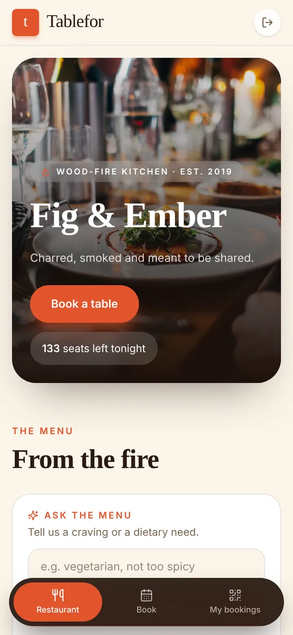 Tablefor on a phone