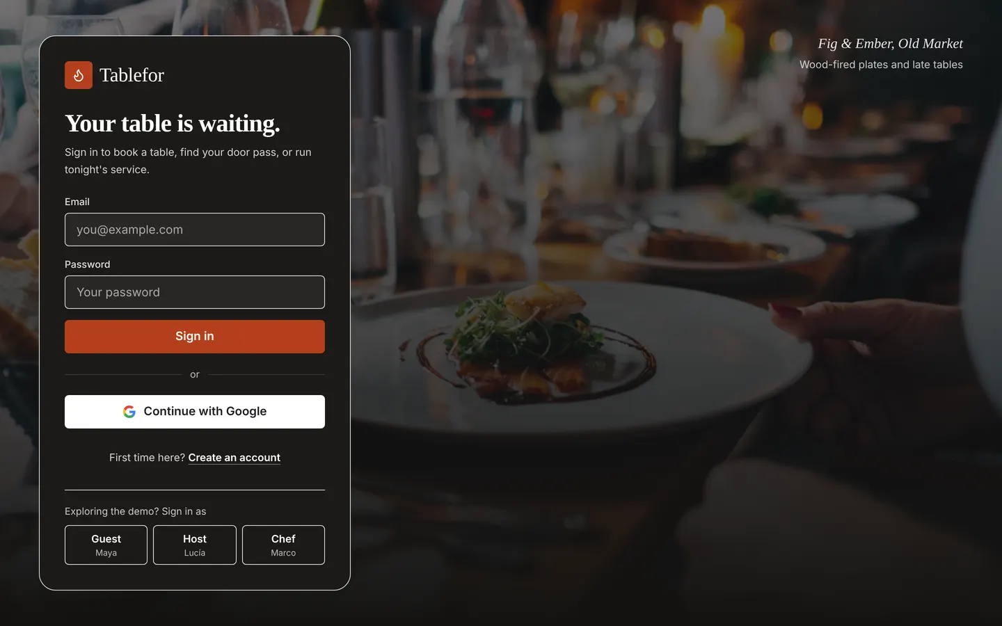 Tablefor sign-in screen